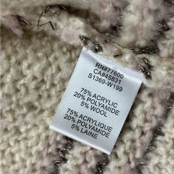 Saltwater Luxe Boho Aztec Cardigan Open Front Chunky Knit Neutral M Wool Blend - Picture 5 of 8